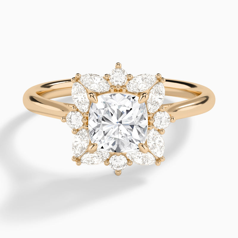 Cushion Marquise Cluster Halo Lab Diamond Engagement Ring In 14K Rose Gold - Lucenjuri