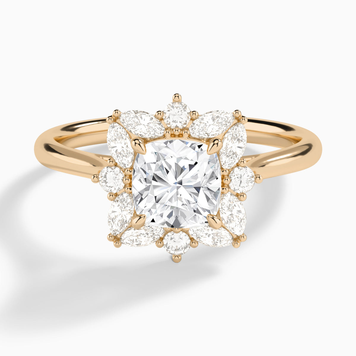 Cushion Marquise Cluster Halo Lab Diamond Engagement Ring In 14K Rose Gold - Lucenjuri