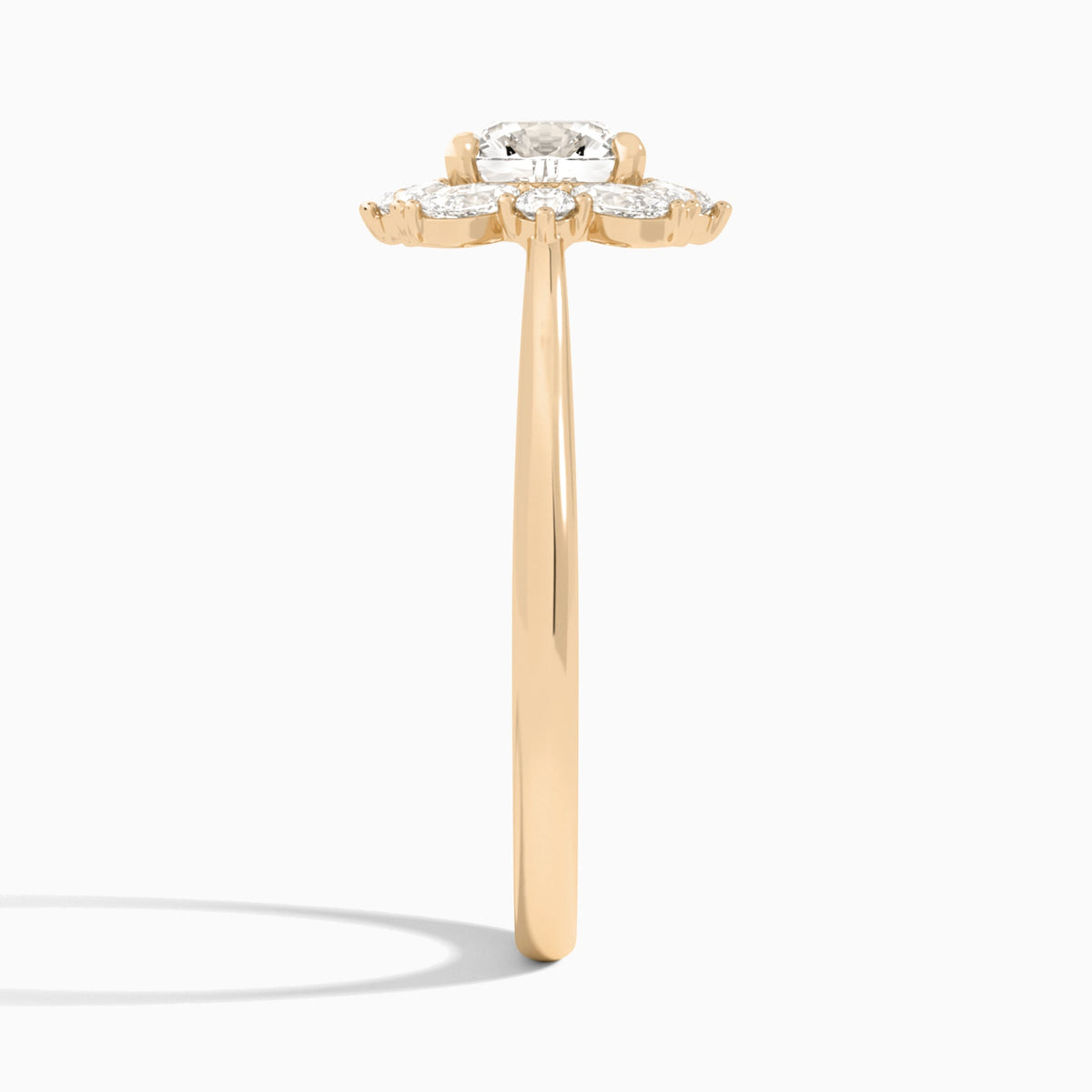 Cushion Marquise Cluster Halo Lab Diamond Engagement Ring In 14K Rose Gold, Side View