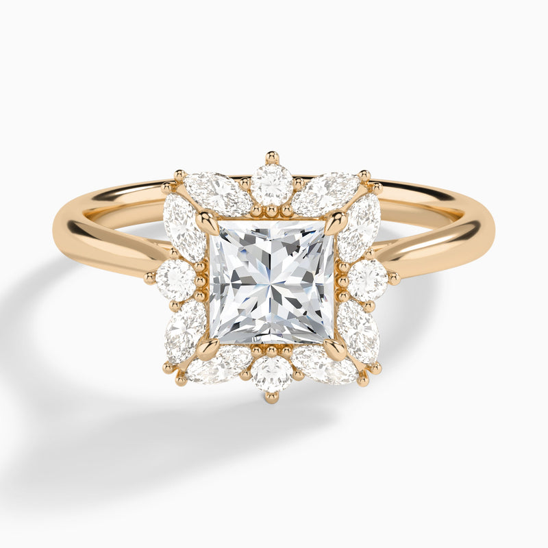 Princess Marquise Cluster Halo Lab Diamond Engagement Ring In 14K Rose Gold - Lucenjuri