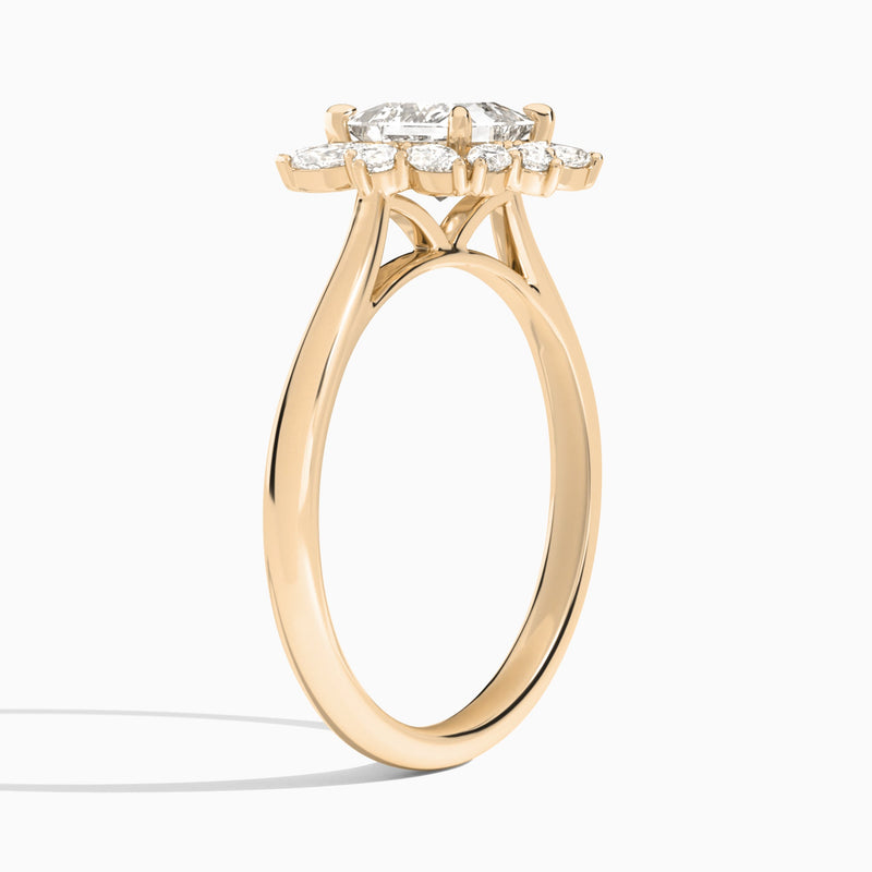 Princess Marquise Cluster Halo Lab Diamond Engagement Ring In 14K Rose Gold, Angle View