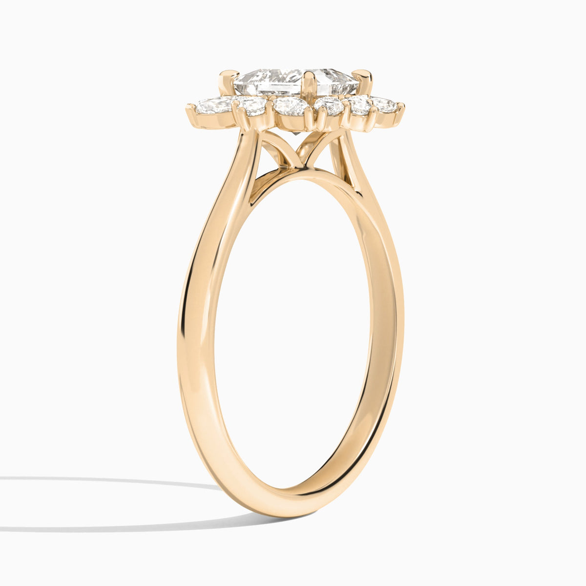 Princess Marquise Cluster Halo Lab Diamond Engagement Ring In 14K Rose Gold, Angle View