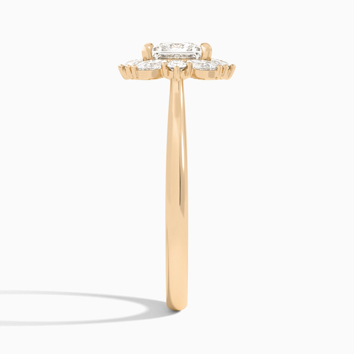 Princess Marquise Cluster Halo Lab Diamond Engagement Ring In 14K Rose Gold, Side View