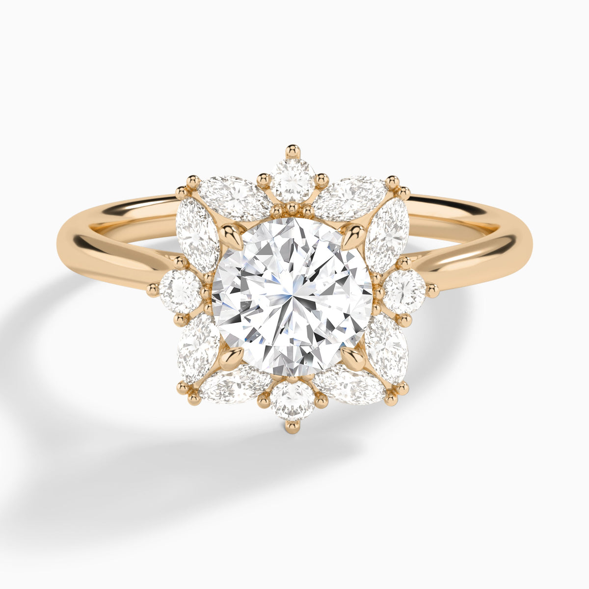 Round Marquise Cluster Halo Lab Diamond Engagement Ring In 14K Rose Gold - Lucenjuri