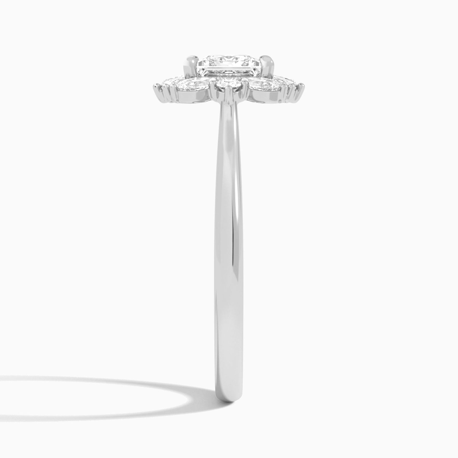 Princess Marquise Cluster Halo Lab Diamond Engagement Ring In 14K White Gold, Side View