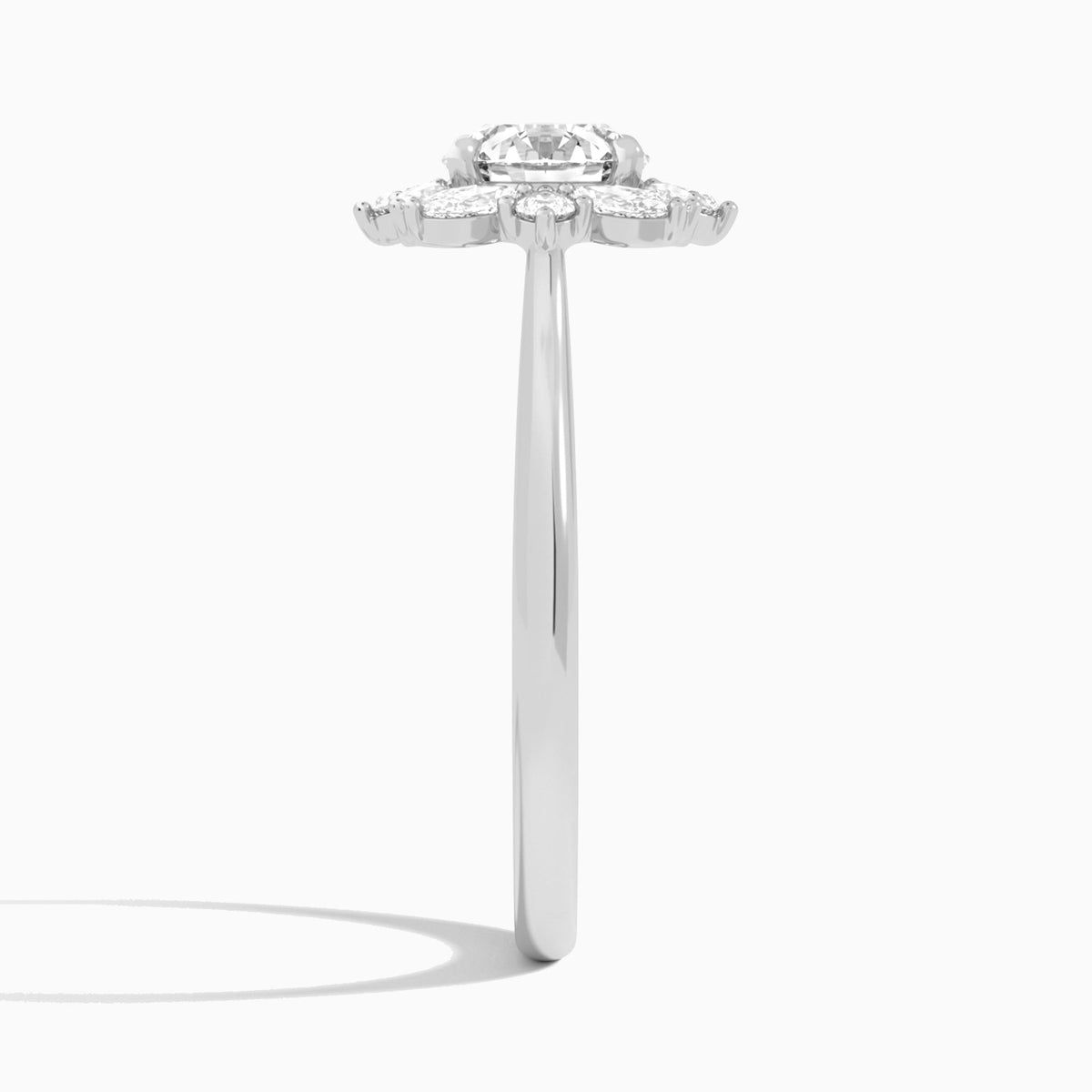 Round Marquise Cluster Halo Lab Diamond Engagement Ring In 18K White Gold, Side View