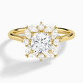 Cushion Marquise Cluster Halo Lab Diamond Engagement Ring In 14K Yellow Gold - Lucenjuri
