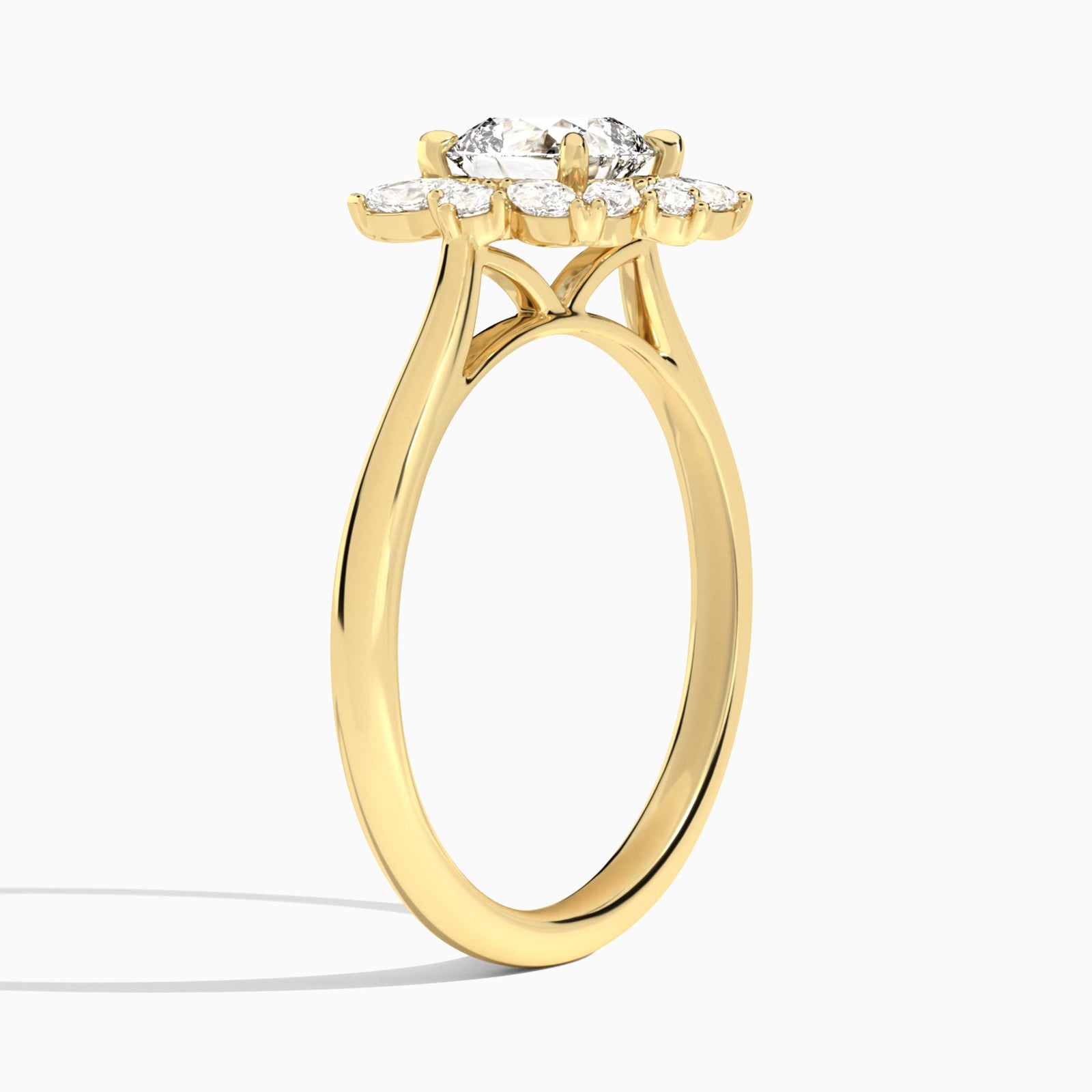 Cushion Marquise Cluster Halo Lab Diamond Engagement Ring In 14K Yellow Gold, Angle View