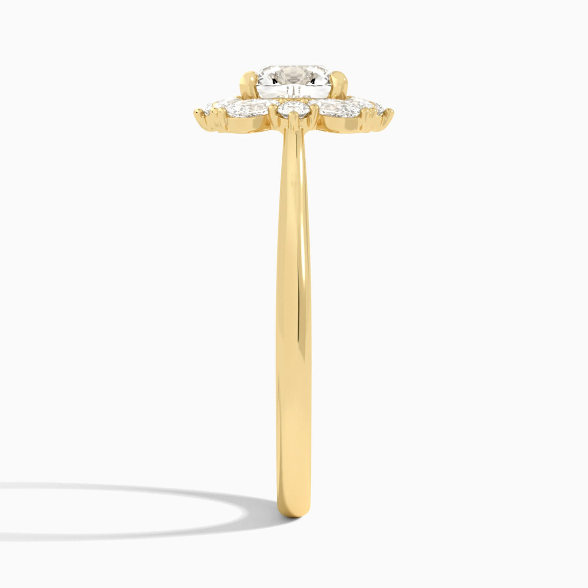 Cushion Marquise Cluster Halo Lab Diamond Engagement Ring In 14K Yellow Gold, Side View