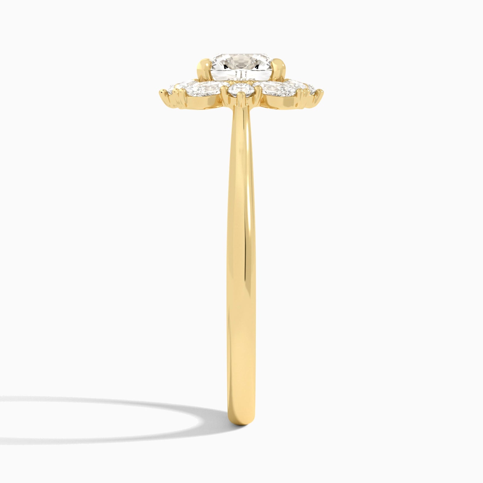 Cushion Marquise Cluster Halo Lab Diamond Engagement Ring In 14K Yellow Gold, Side View