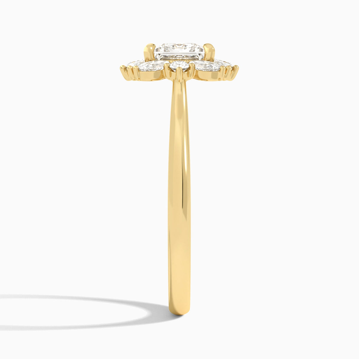 Princess Marquise Cluster Halo Lab Diamond Engagement Ring In 18K Yellow Gold, Side View