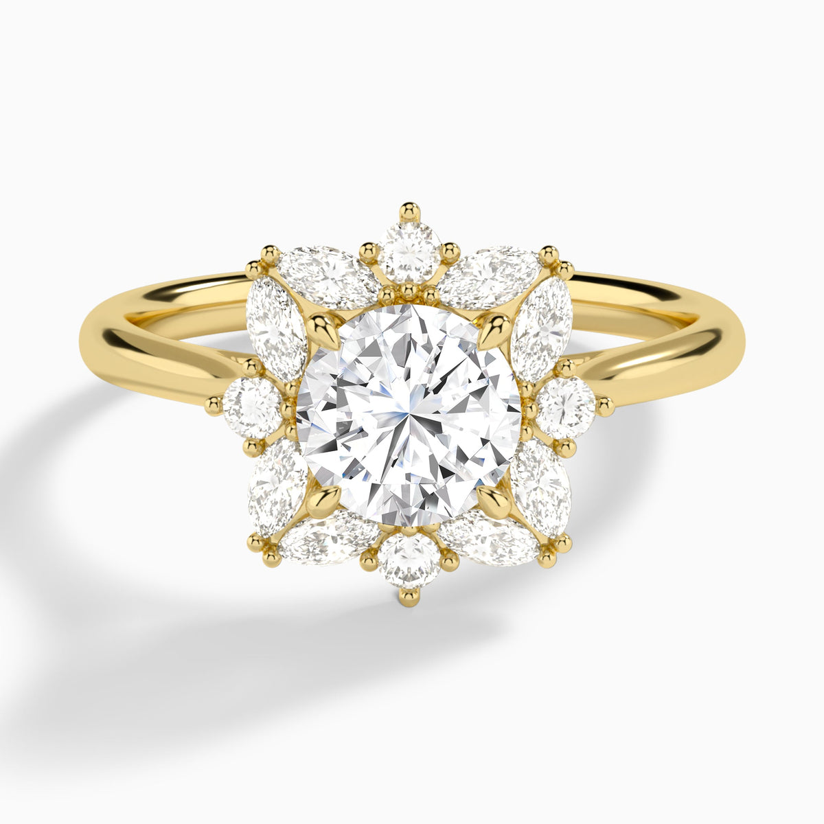Round Marquise Cluster Halo Lab Diamond Engagement Ring In 18K Yellow Gold - Lucenjuri