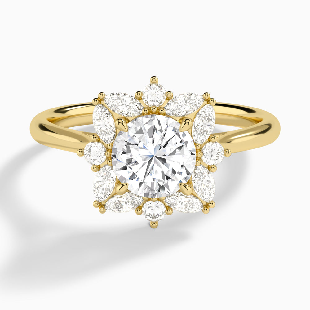 Round Marquise Cluster Halo Lab Diamond Engagement Ring In 14K Yellow Gold - Lucenjuri