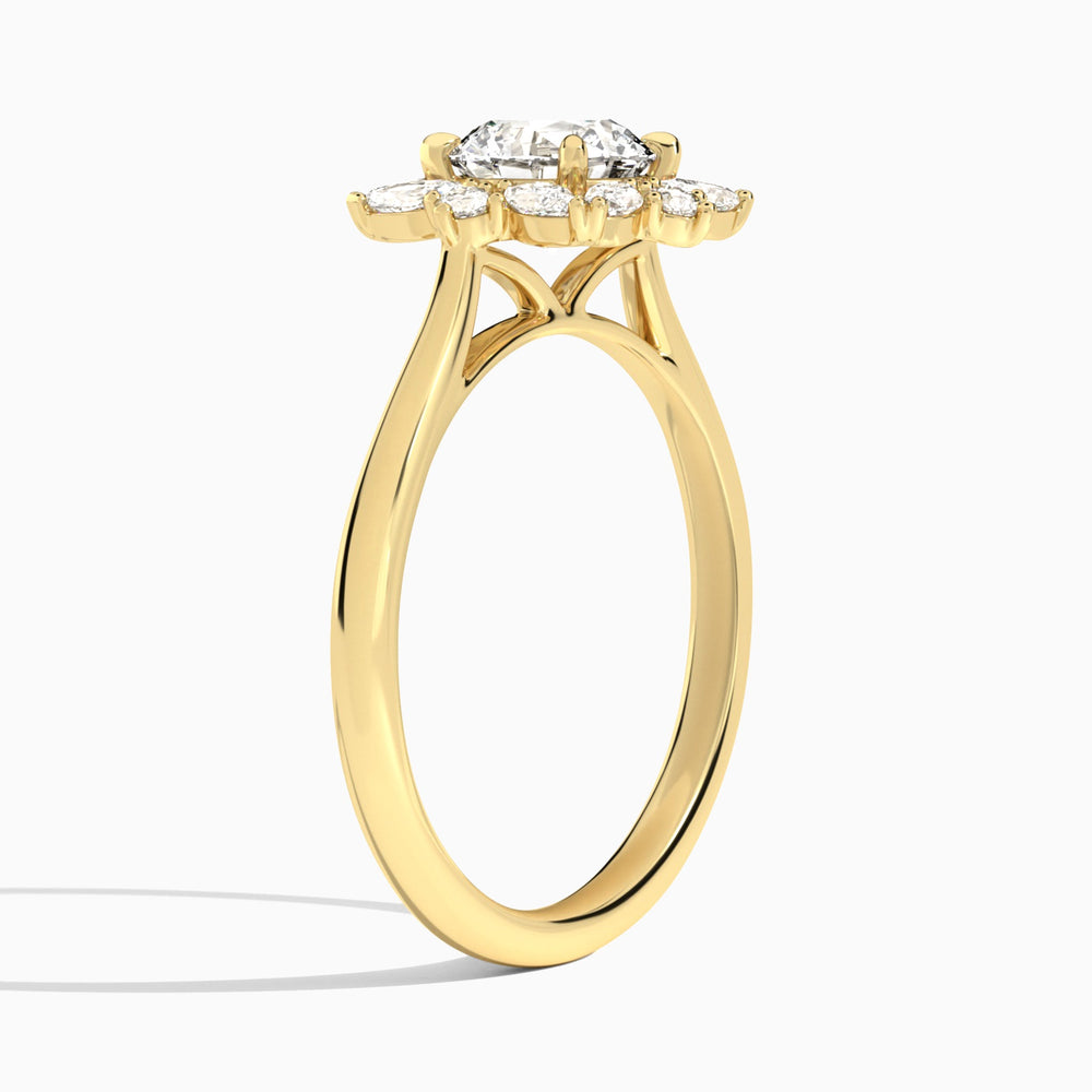 Round Marquise Cluster Halo Lab Diamond Engagement Ring In 14K Yellow Gold, Angle View