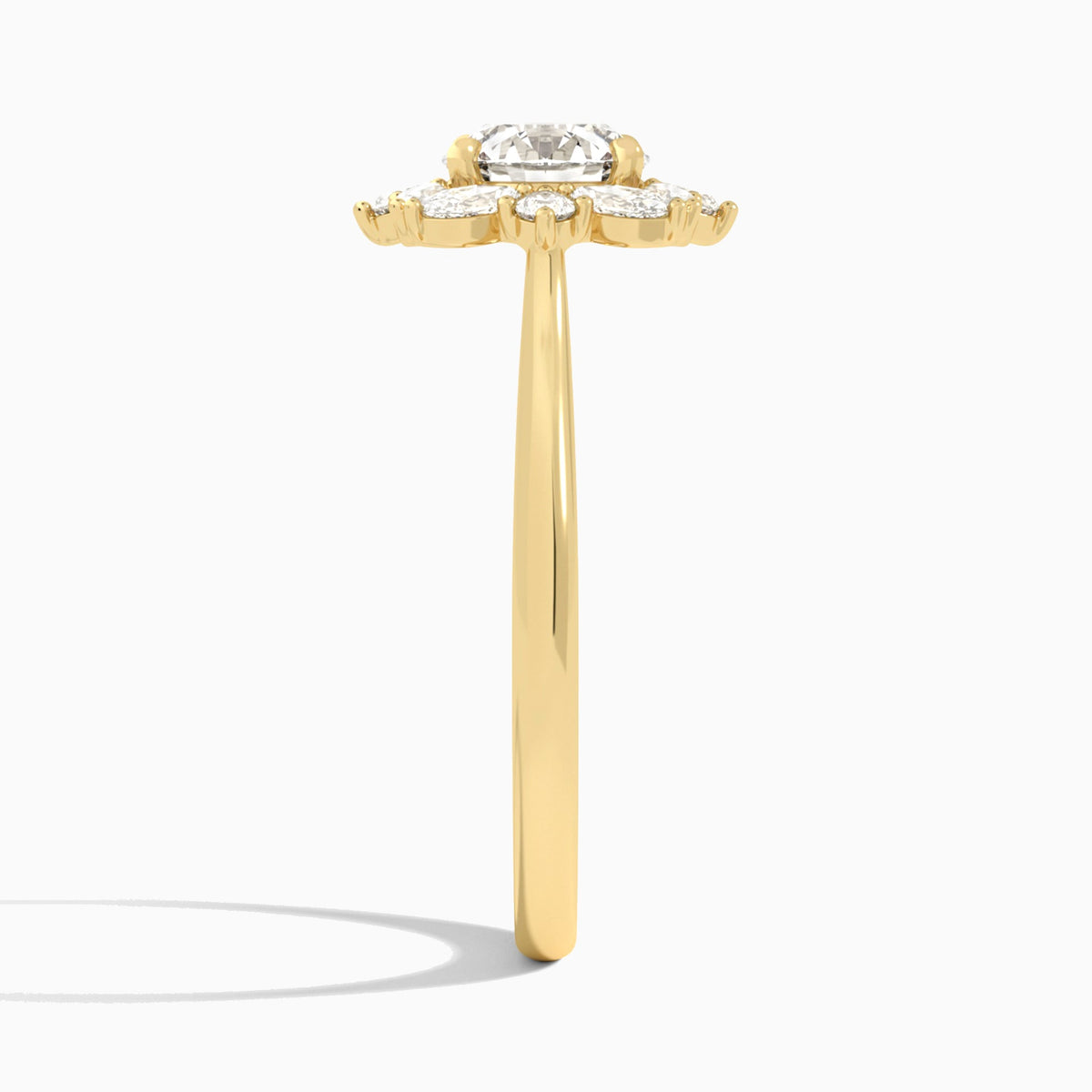 Round Marquise Cluster Halo Lab Diamond Engagement Ring In 14K Yellow Gold, Side View