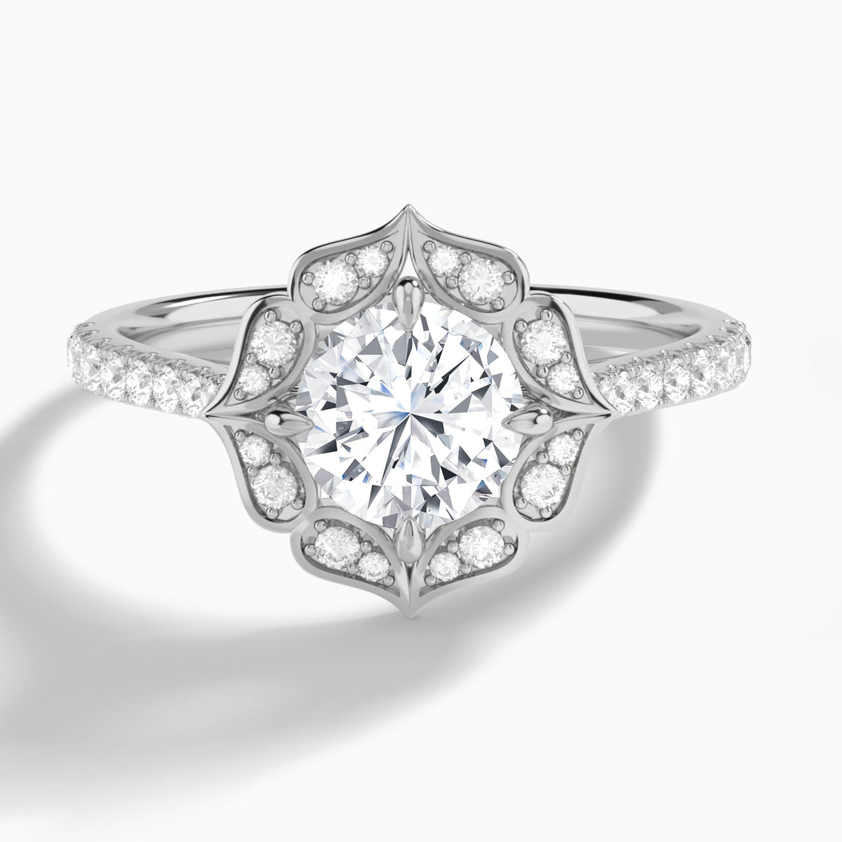 Round Decorated Halo Lab Grown Diamond Engagement Ring In Platinum - Lucenjuri