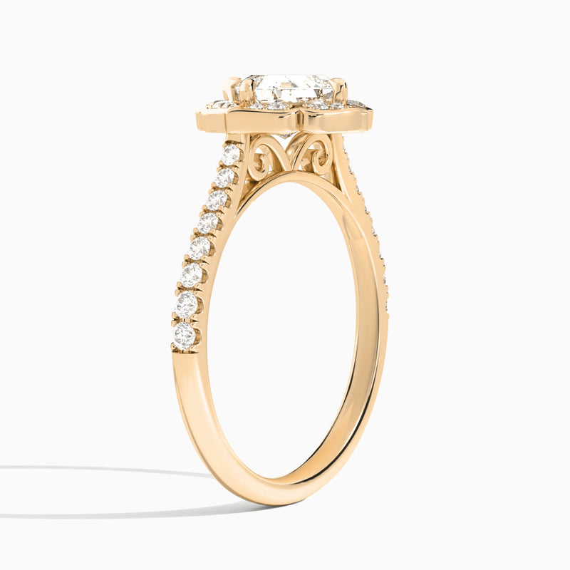 Asscher Decorated Halo Lab Grown Diamond Engagement Ring In 14K Rose Gold, Angle View