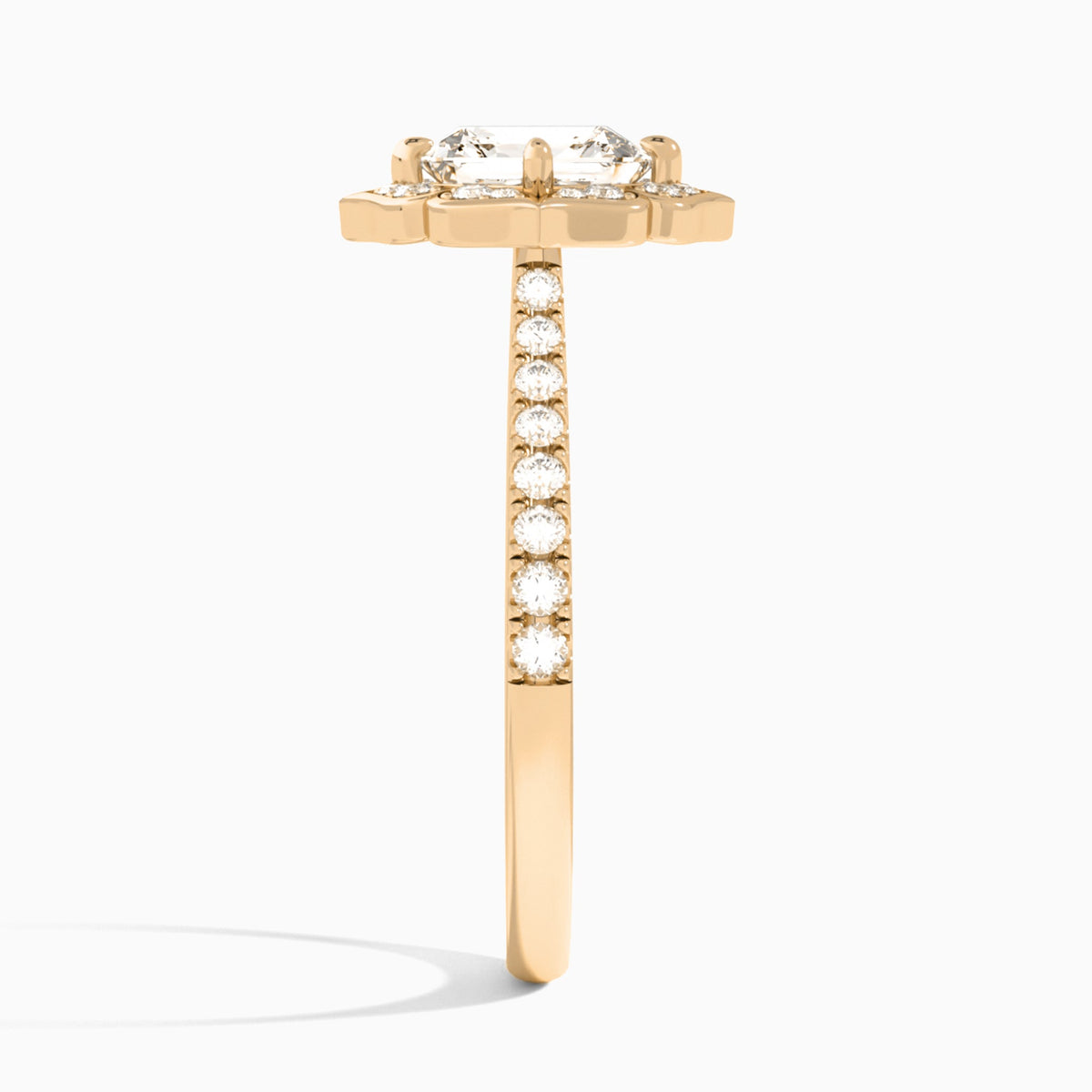 Asscher Decorated Halo Lab Grown Diamond Engagement Ring In 14K Rose Gold, Side View
