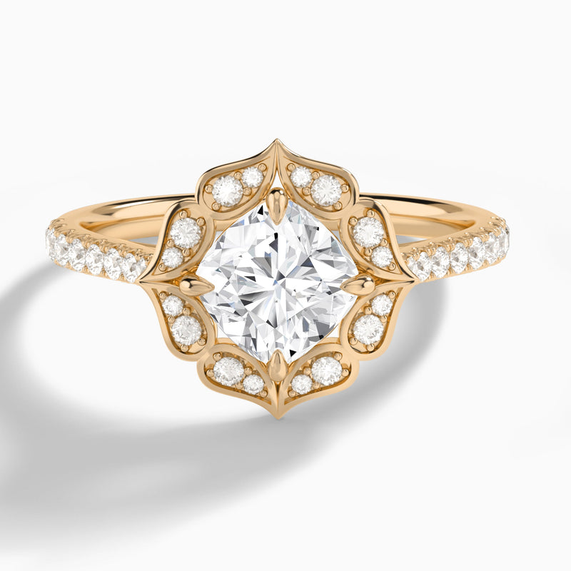 Cushion Decorated Halo Lab Grown Diamond Engagement Ring In 14K Rose Gold - Lucenjuri