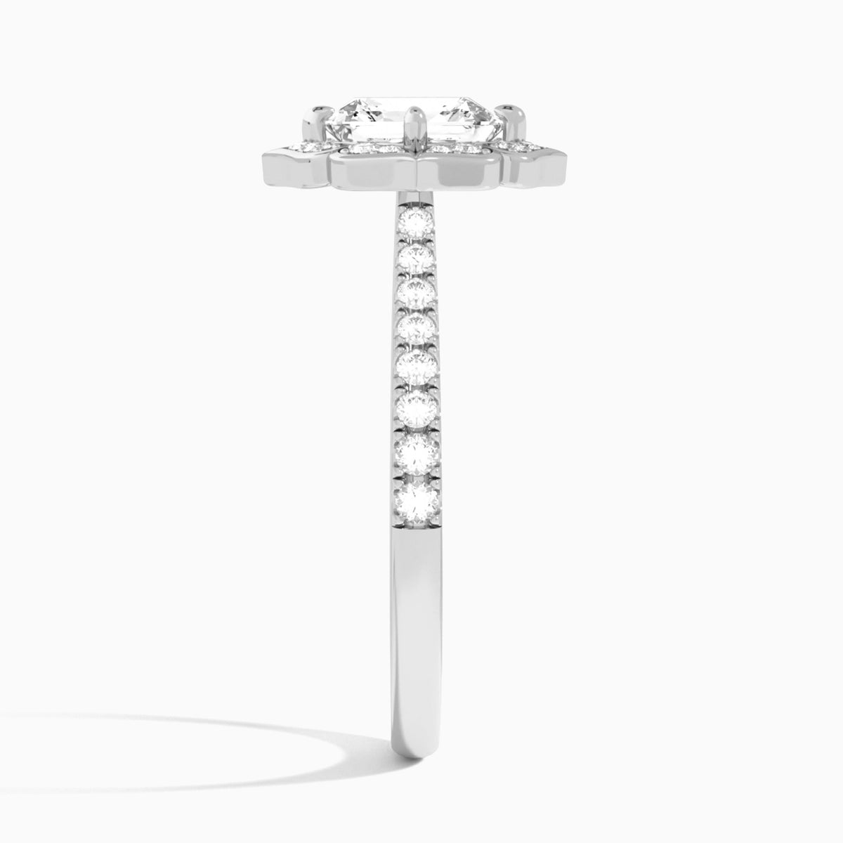 Asscher Decorated Halo Lab Diamond Engagement Ring In 14K White Gold, Side View