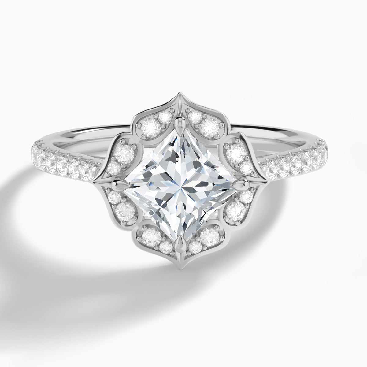 Princess Decorated Halo Lab Diamond Engagement Ring In 18K White Gold - Lucenjuri