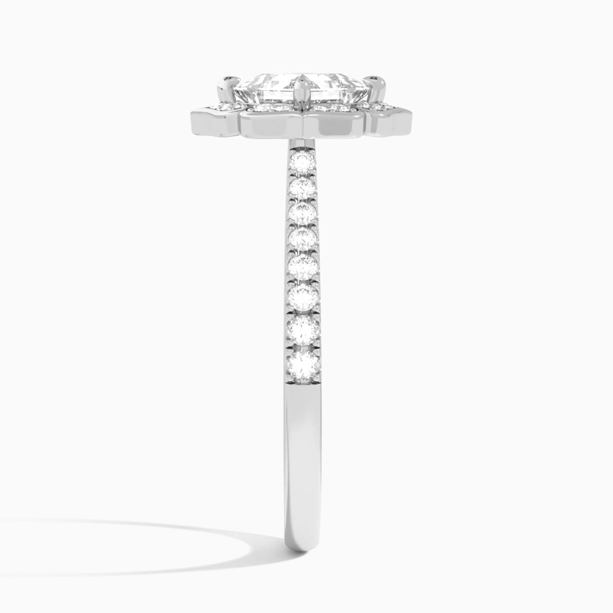 Princess Decorated Halo Lab Diamond Engagement Ring In 14K White Gold, Side View