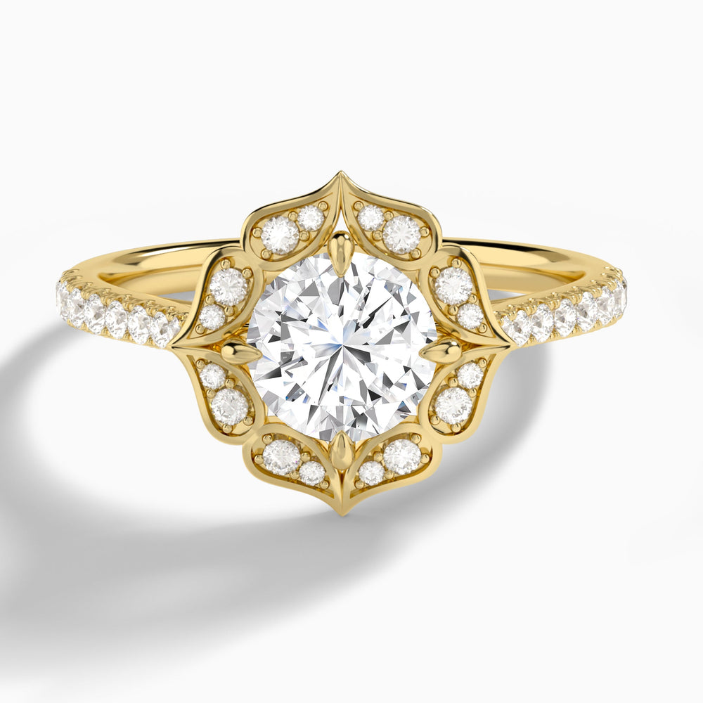 Round Decorated Halo Lab Diamond Engagement Ring In 14K Yellow Gold - Lucenjuri