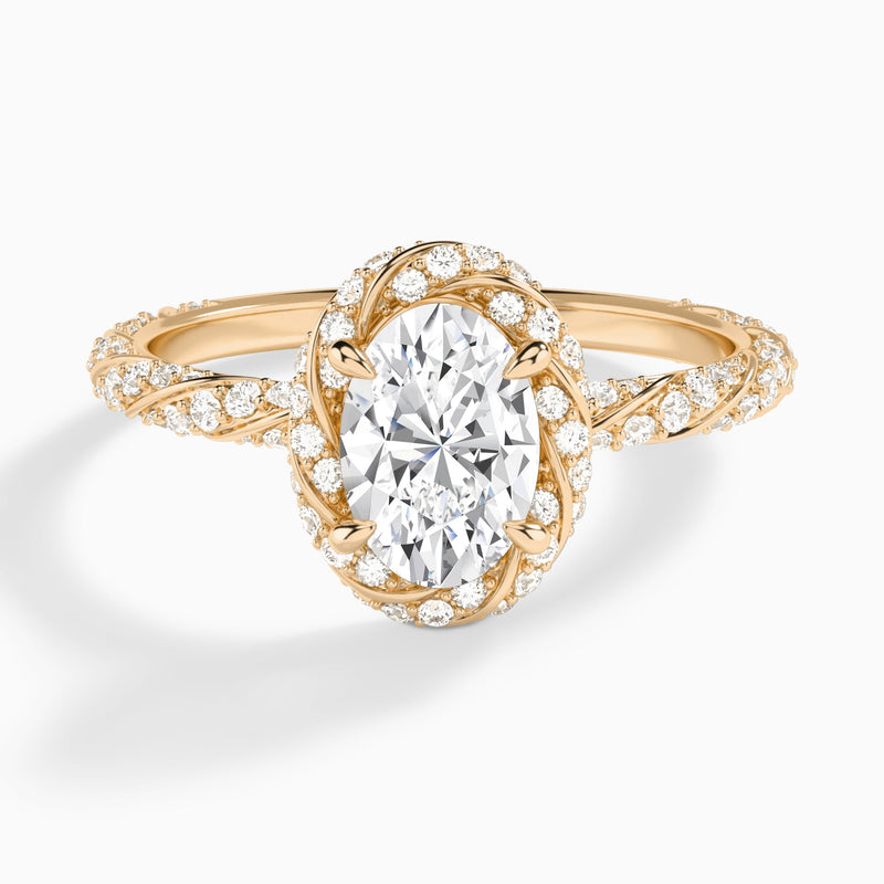Oval Luxe Twisted Shank Halo Lab Diamond Engagement Ring In 14K Rose Gold - Lucenjuri