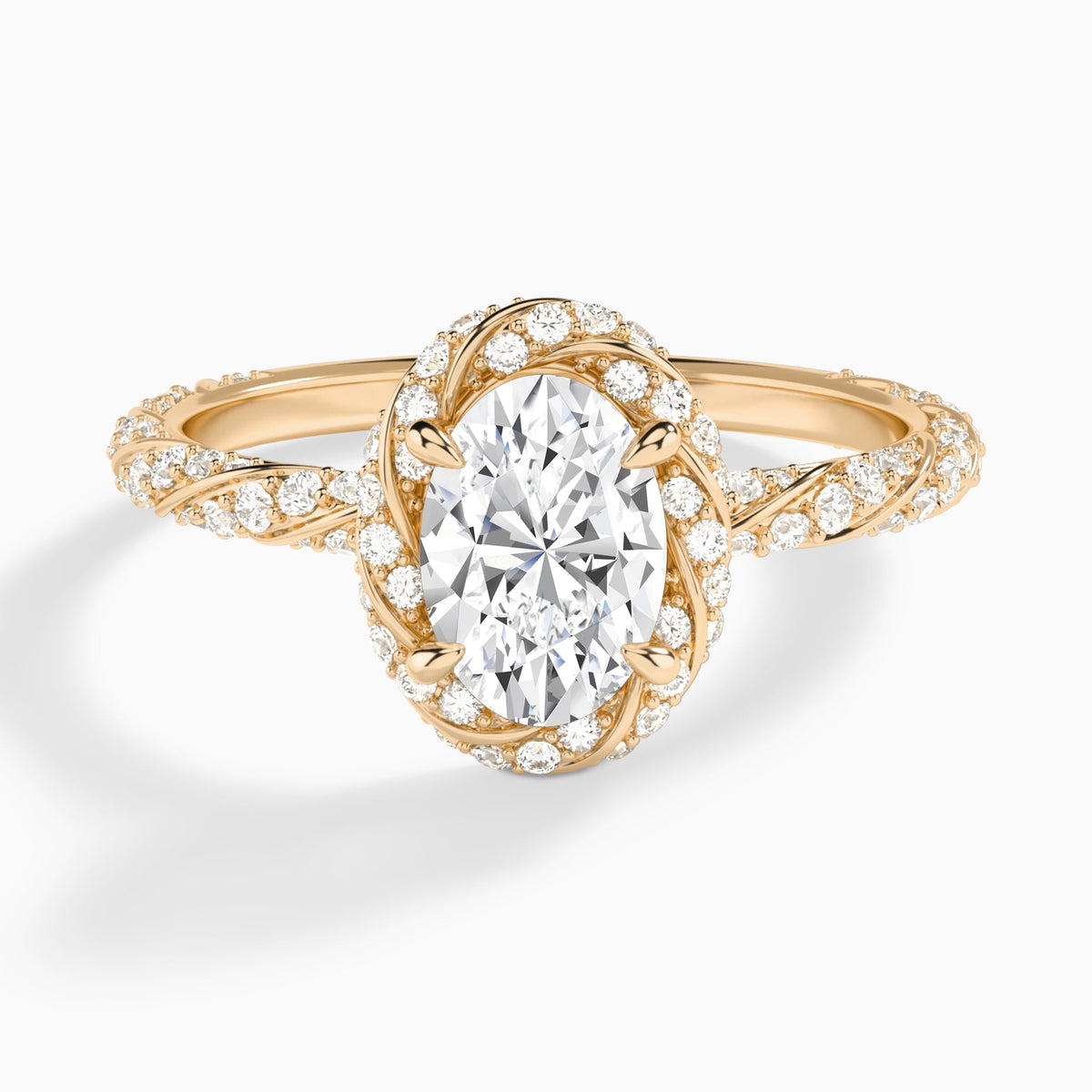 Oval Luxe Twisted Shank Halo Lab Diamond Engagement Ring In 14K Rose Gold - Lucenjuri