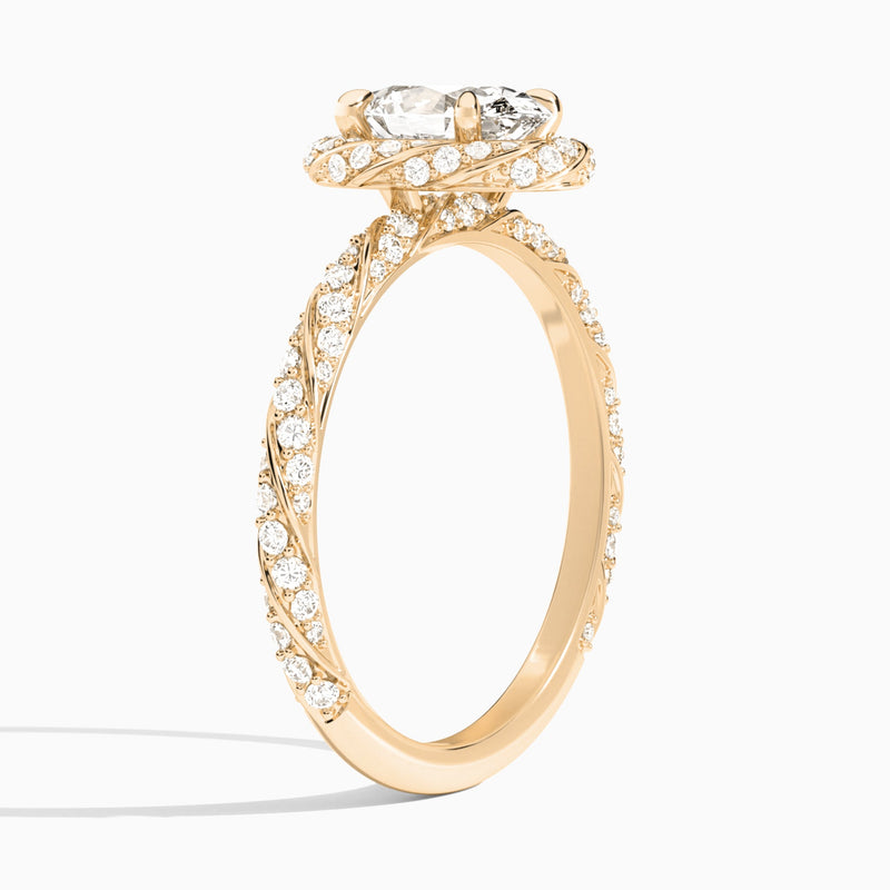 Oval Luxe Twisted Shank Halo Lab Diamond Engagement Ring In 14K Rose Gold, Angle View
