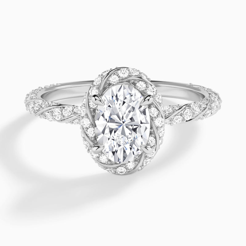 Oval Luxe Twisted Shank Halo Lab Diamond Engagement Ring In 14K White Gold - Lucenjuri