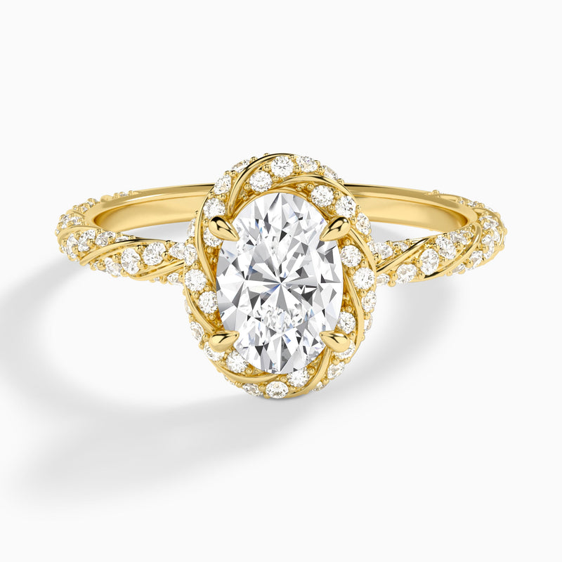 Oval Luxe Twisted Shank Halo Lab Diamond Engagement Ring In 14K Yellow Gold - Lucenjuri