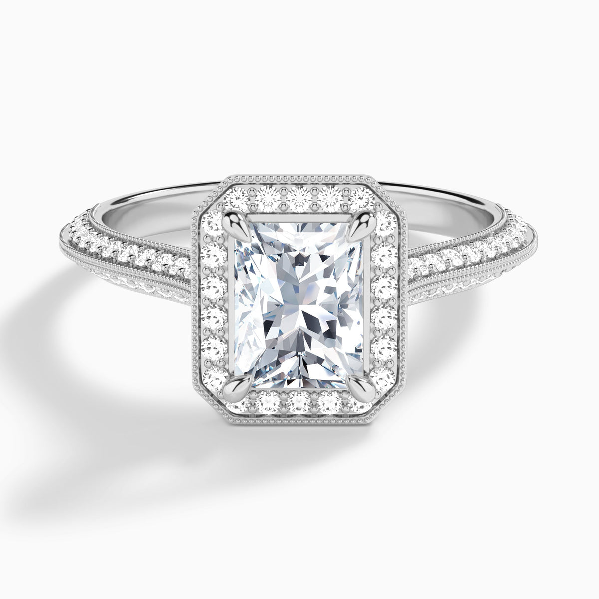 Radiant Luxe Octagon Knife Edge Halo Lab Diamond Engagement Ring In Platinum - Lucenjuri