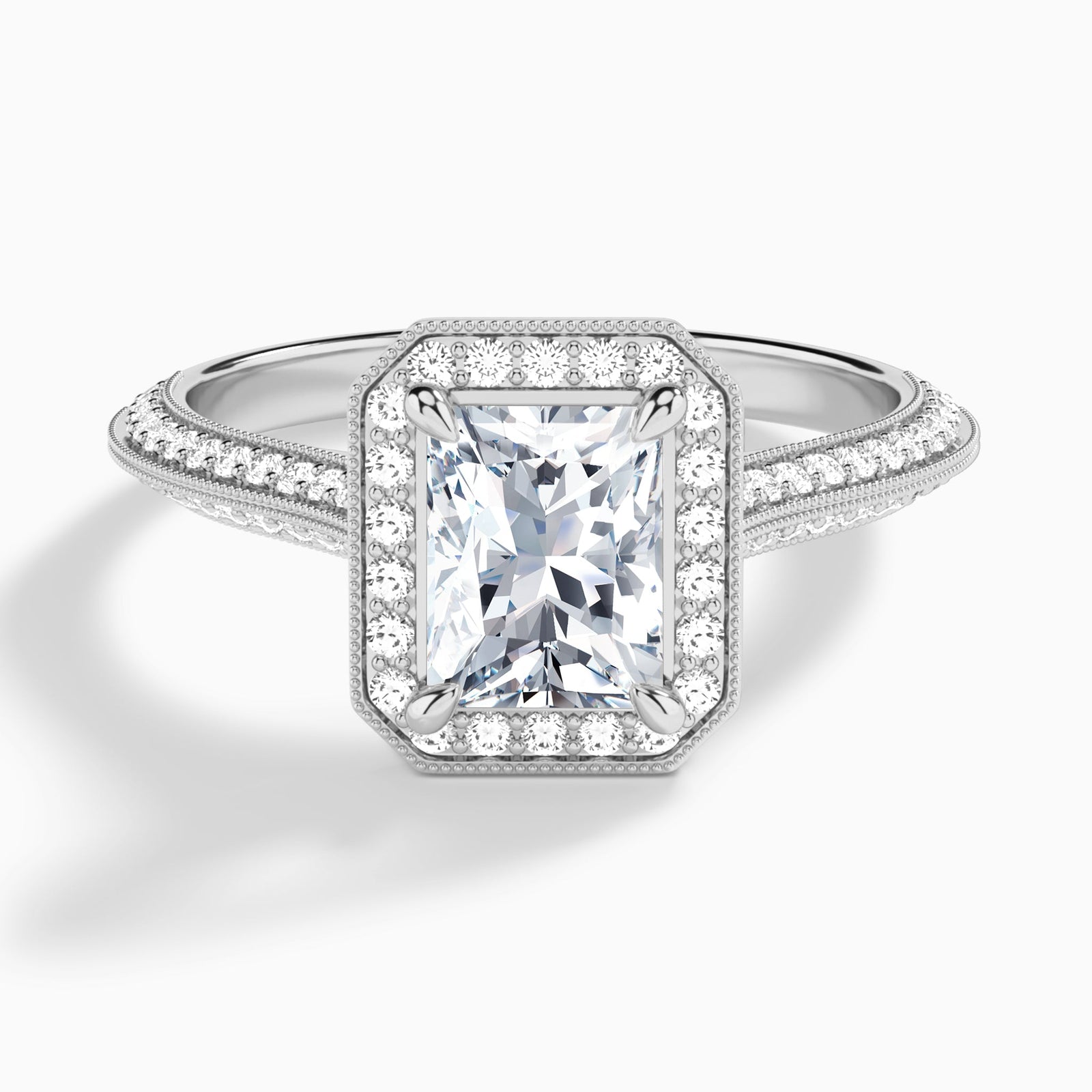 Radiant Luxe Octagon Knife Edge Halo Lab Diamond Engagement Ring In Platinum - Lucenjuri