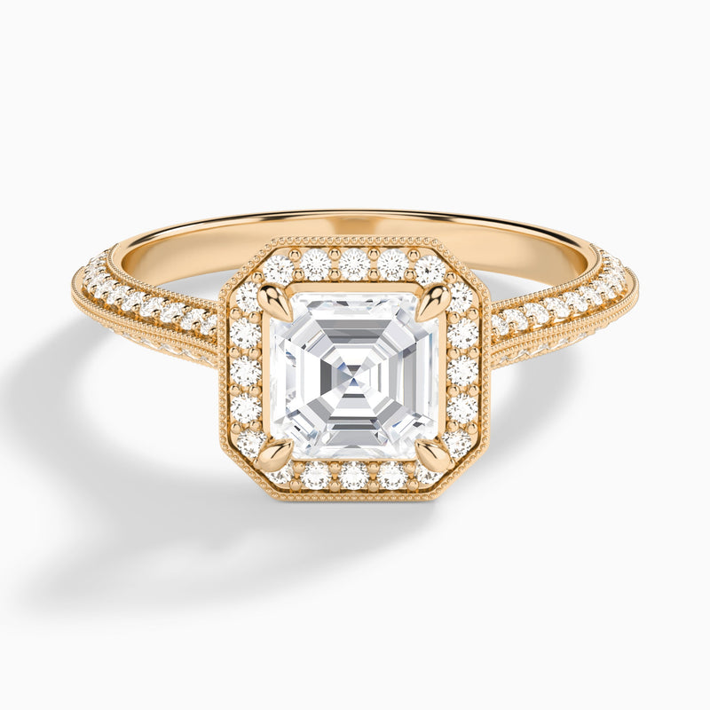 Asscher Luxe Octagon Knife Edge Halo Lab Diamond Engagement Ring In 14K Rose Gold - Lucenjuri