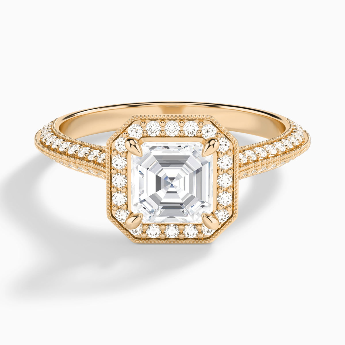 Asscher Luxe Octagon Knife Edge Halo Lab Diamond Engagement Ring In 14K Rose Gold - Lucenjuri