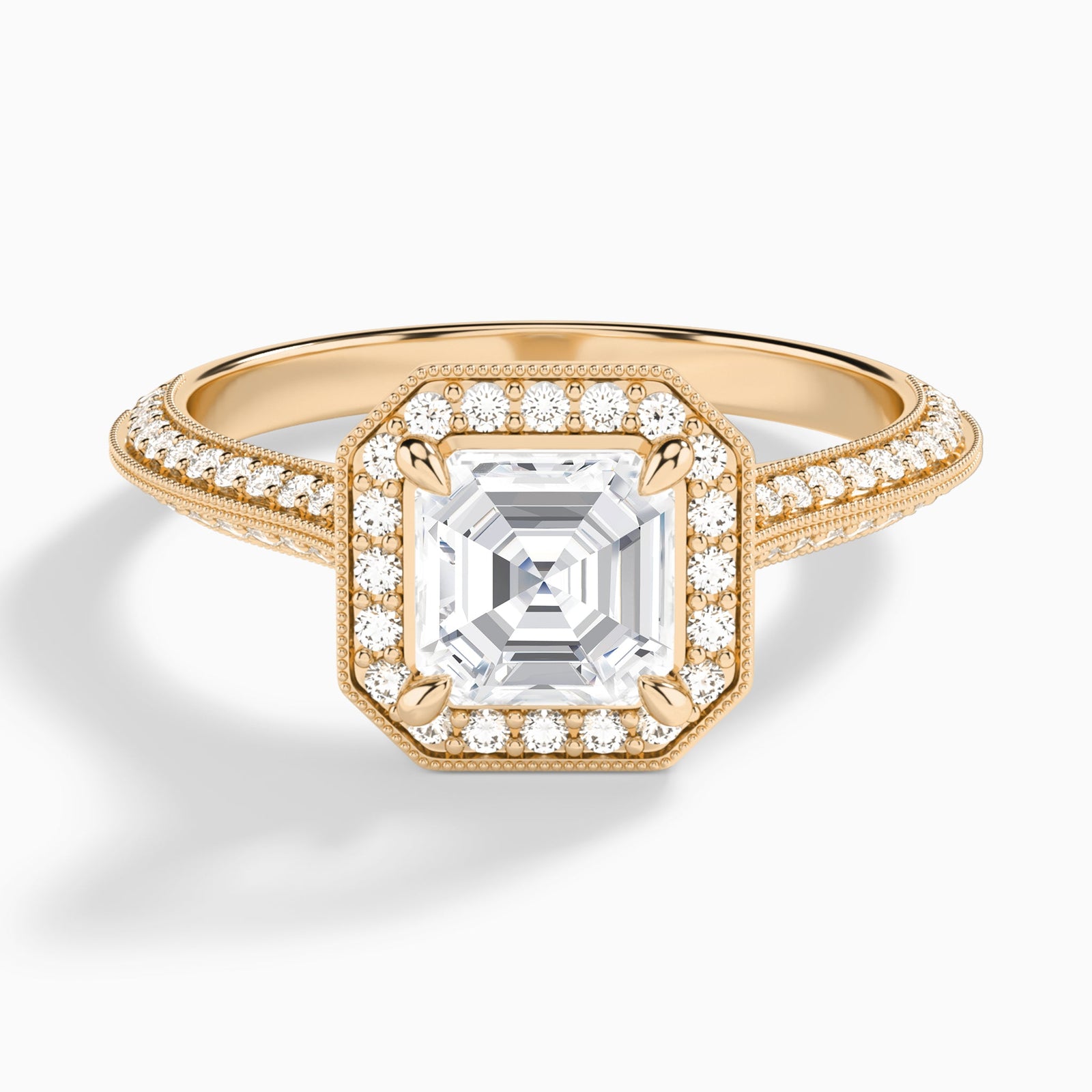 Asscher Luxe Octagon Knife Edge Halo Lab Diamond Engagement Ring In 14K Rose Gold - Lucenjuri