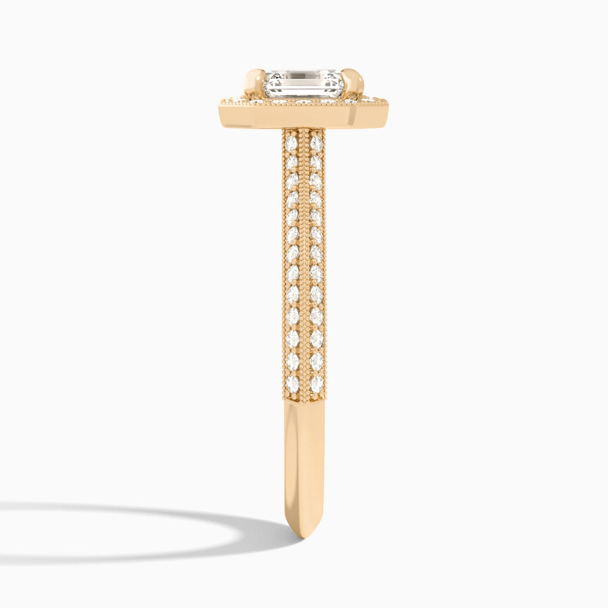 Asscher Luxe Octagon Knife Edge Halo Lab Diamond Engagement Ring In 14K Rose Gold, Side View