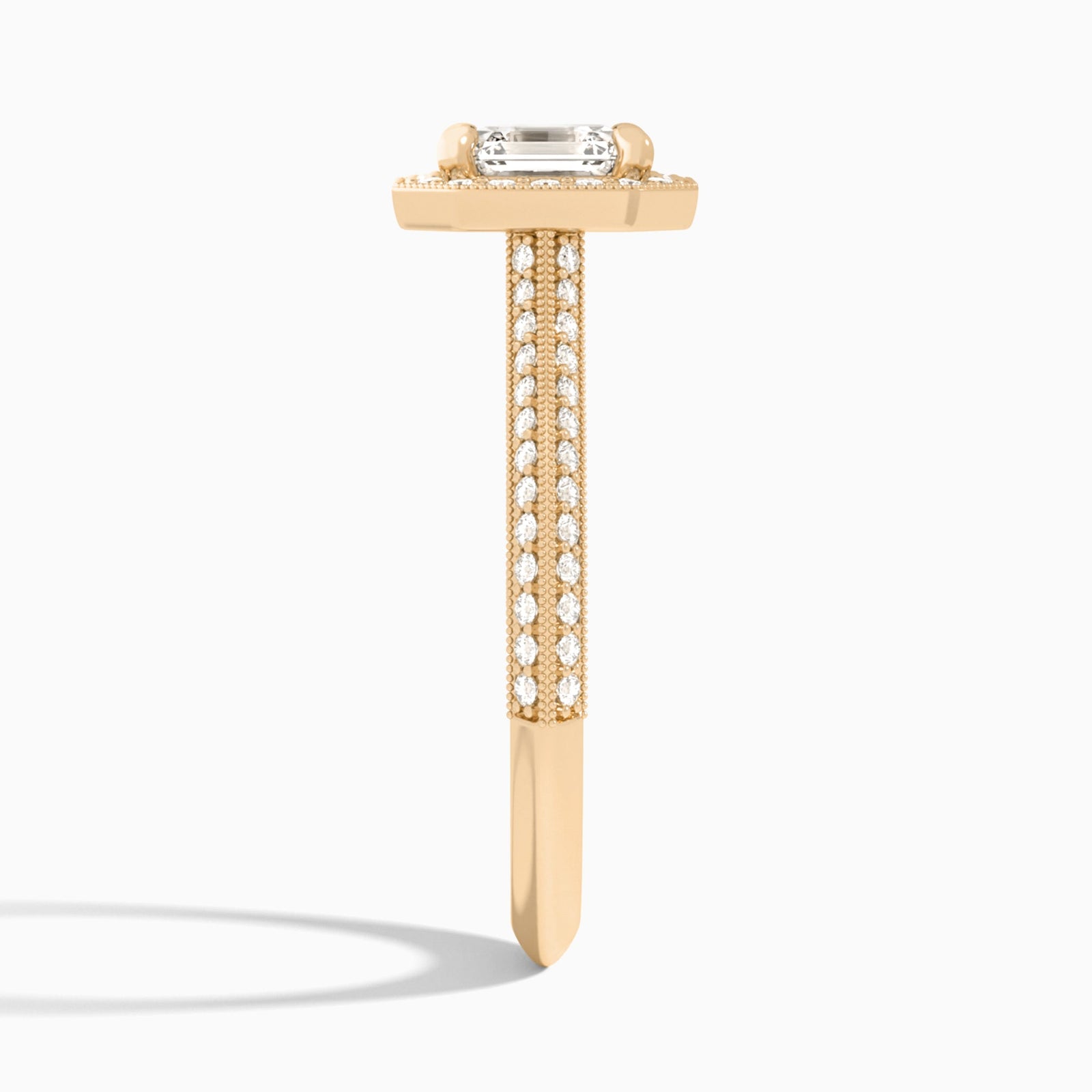 Asscher Luxe Octagon Knife Edge Halo Lab Diamond Engagement Ring In 14K Rose Gold, Side View