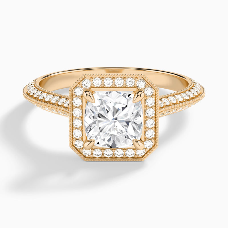 Cushion Luxe Octagon Knife Edge Halo Lab Diamond Engagement Ring In 14K Rose Gold - Lucenjuri