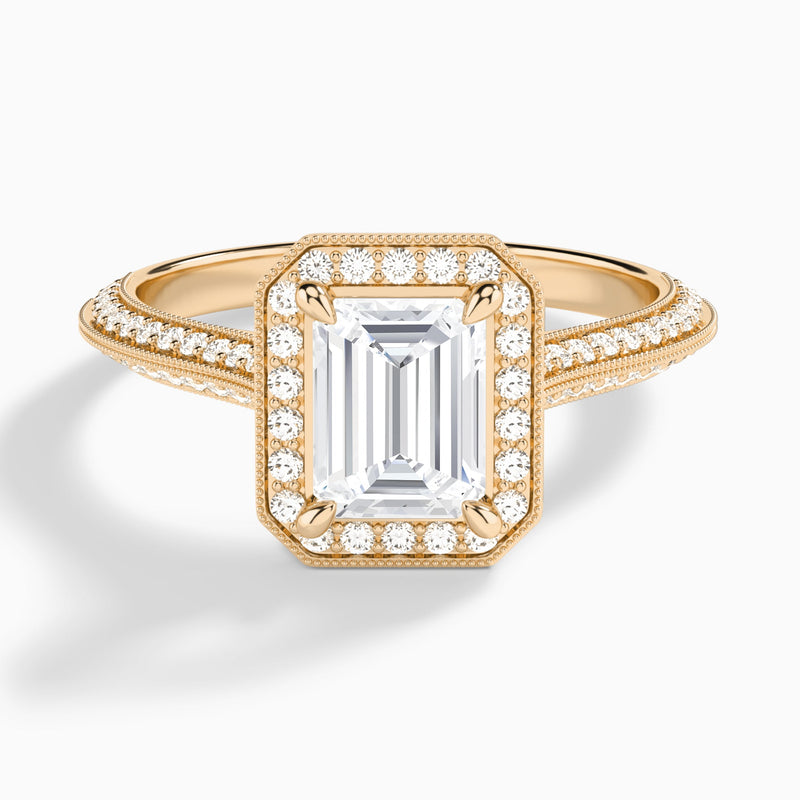 Emerald Luxe Octagon Knife Edge Halo Lab Diamond Engagement Ring In 14K Rose Gold - Lucenjuri