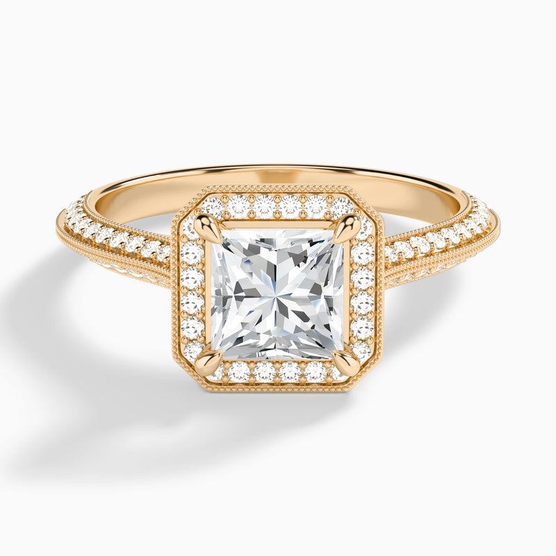 Princess Luxe Octagon Knife Edge Halo Lab Diamond Engagement Ring In 14K Rose Gold - Lucenjuri