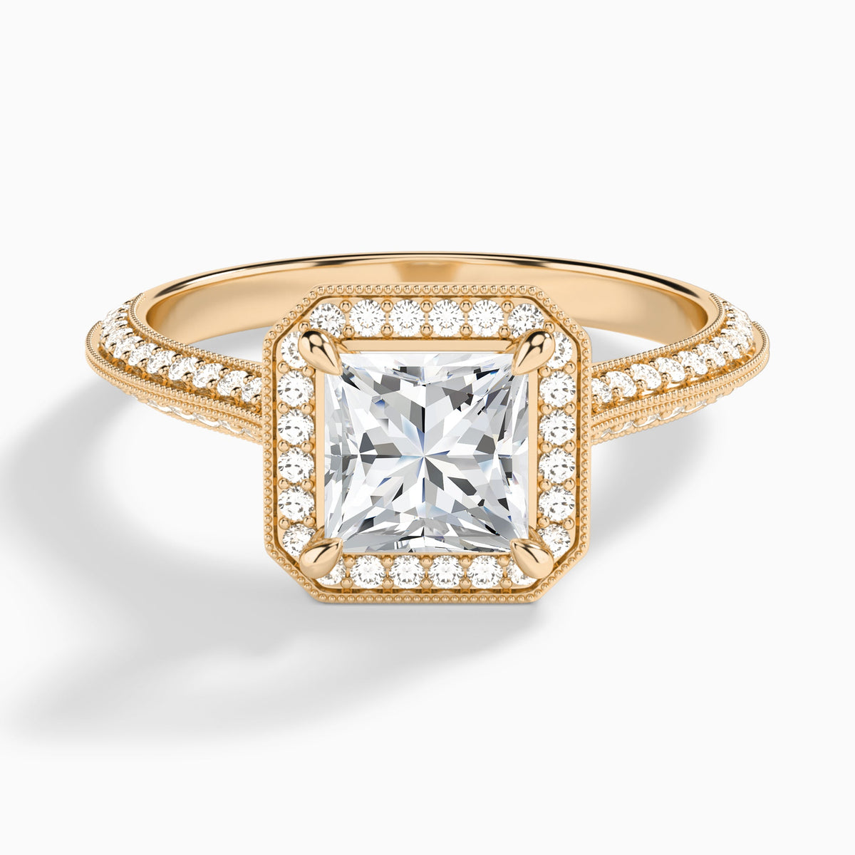 Princess Luxe Octagon Knife Edge Halo Lab Diamond Engagement Ring In 14K Rose Gold - Lucenjuri