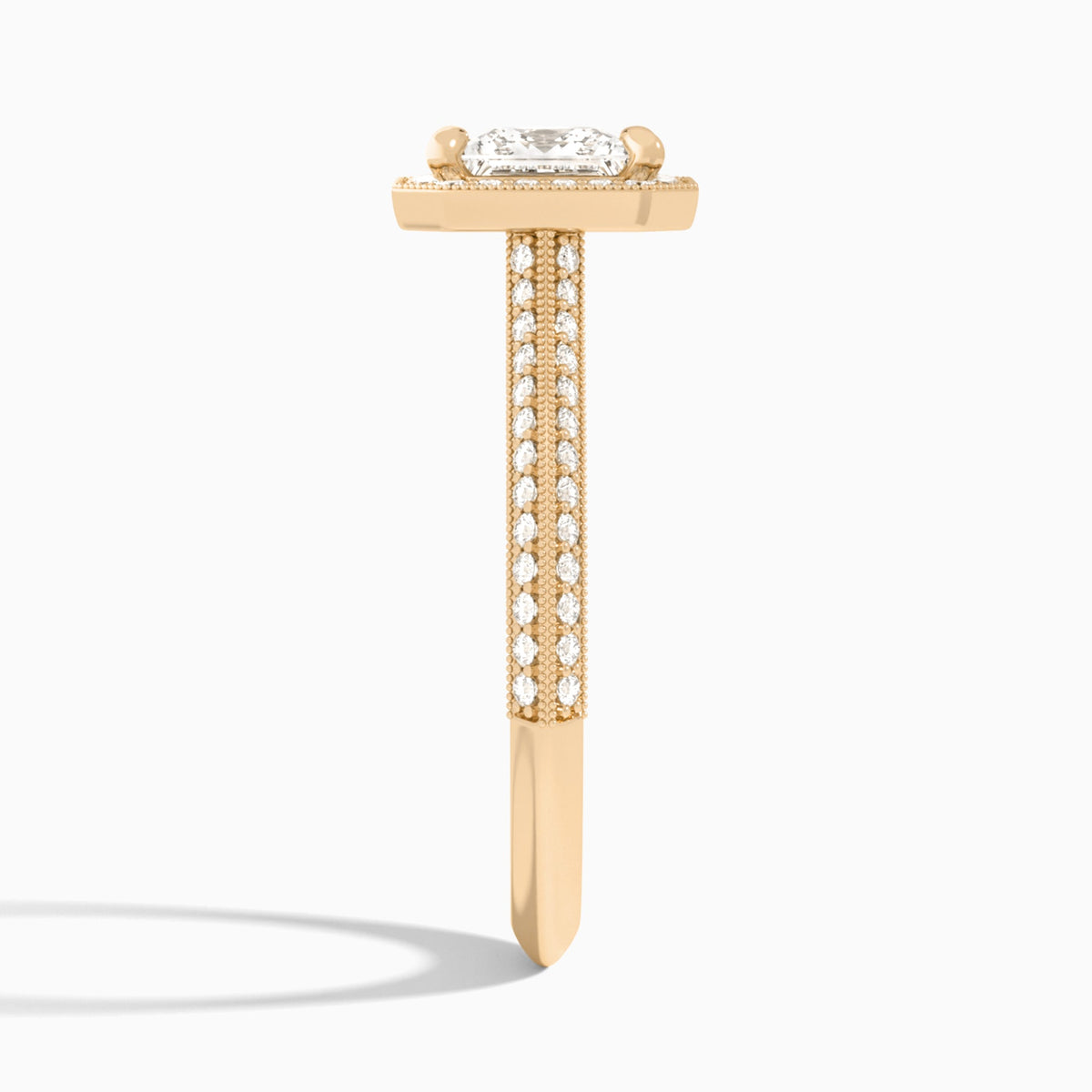 Princess Luxe Octagon Knife Edge Halo Lab Diamond Engagement Ring In 14K Rose Gold, Side View