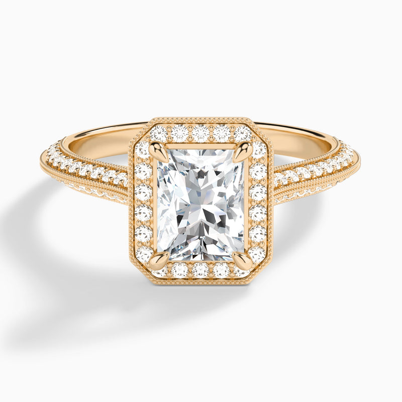 Radiant Luxe Octagon Knife Edge Halo Lab Diamond Engagement Ring In 14K Rose Gold - Lucenjuri