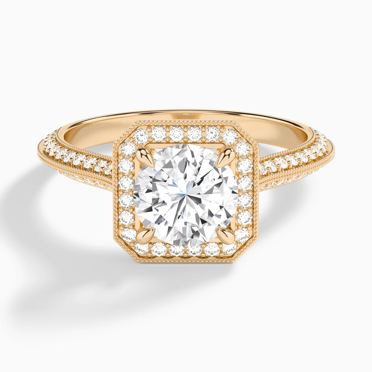 Round Luxe Octagon Knife Edge Halo Lab Diamond Engagement Ring In 14K Rose Gold - Lucenjuri