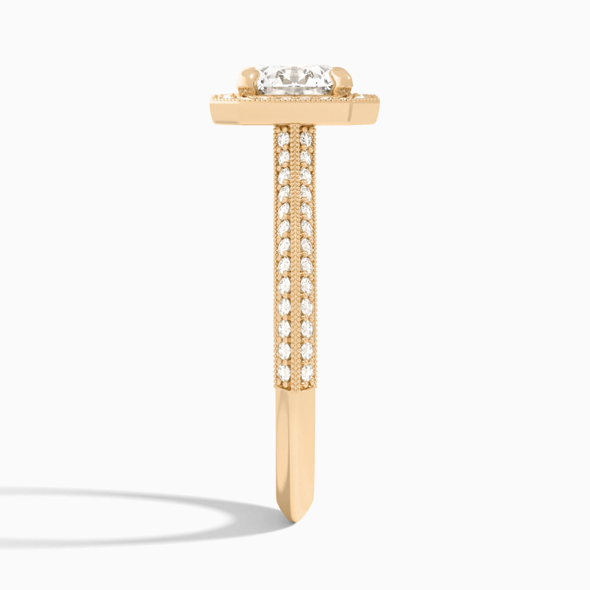 Round Luxe Octagon Knife Edge Halo Lab Diamond Engagement Ring In 14K Rose Gold, Side View