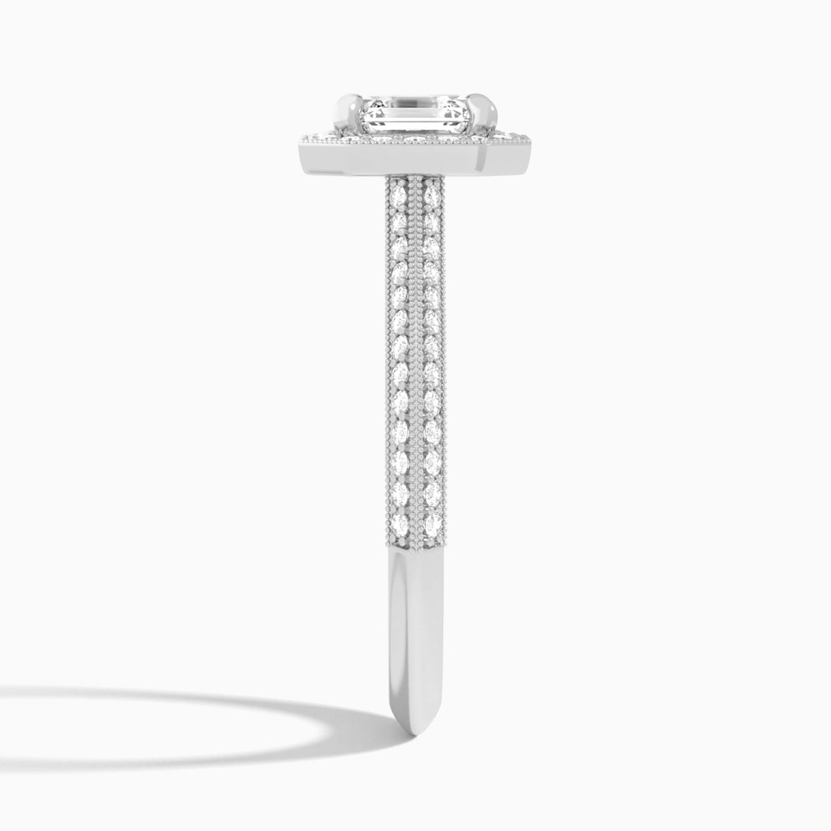 Asscher Luxe Octagon Knife Edge Halo Lab Diamond Engagement Ring In 14K White Gold, Side View