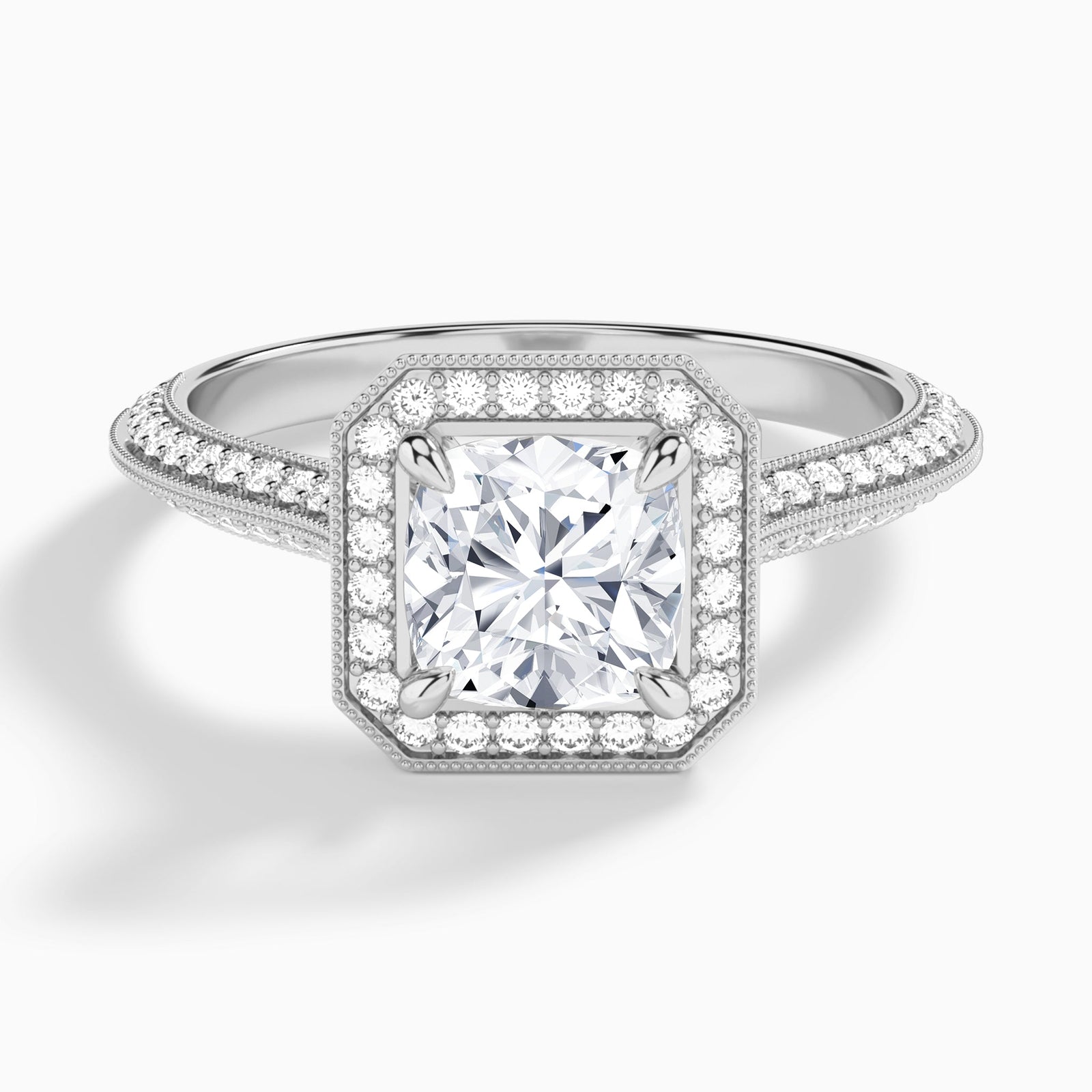 Cushion Luxe Octagon Knife Edge Halo Lab Diamond Engagement Ring In 18K White Gold - Lucenjuri