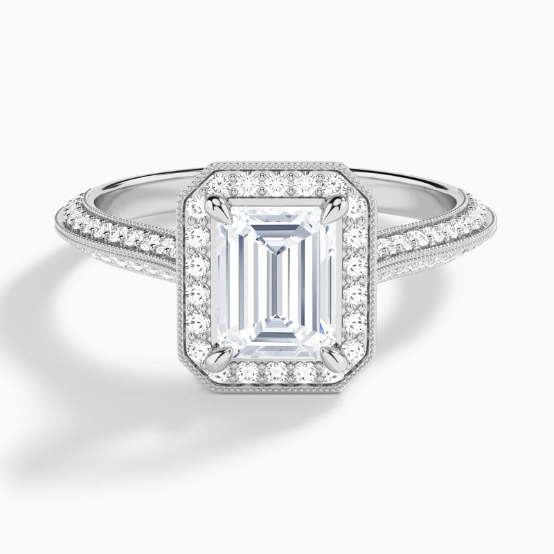 Emerald Luxe Octagon Knife Edge Halo Lab Diamond Engagement Ring In 14K White Gold